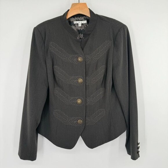 Cabi Womens Military Style Blazer Jacket Size 10 Gray Embroidered Buttons - Picture 3 of 8